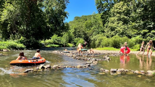 Games in the river at the campsite