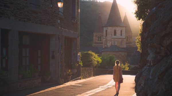 Uitzicht op de abdij van Conques
