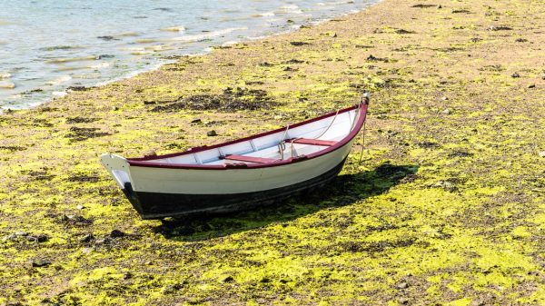Small boat aground in Saint-Suliac